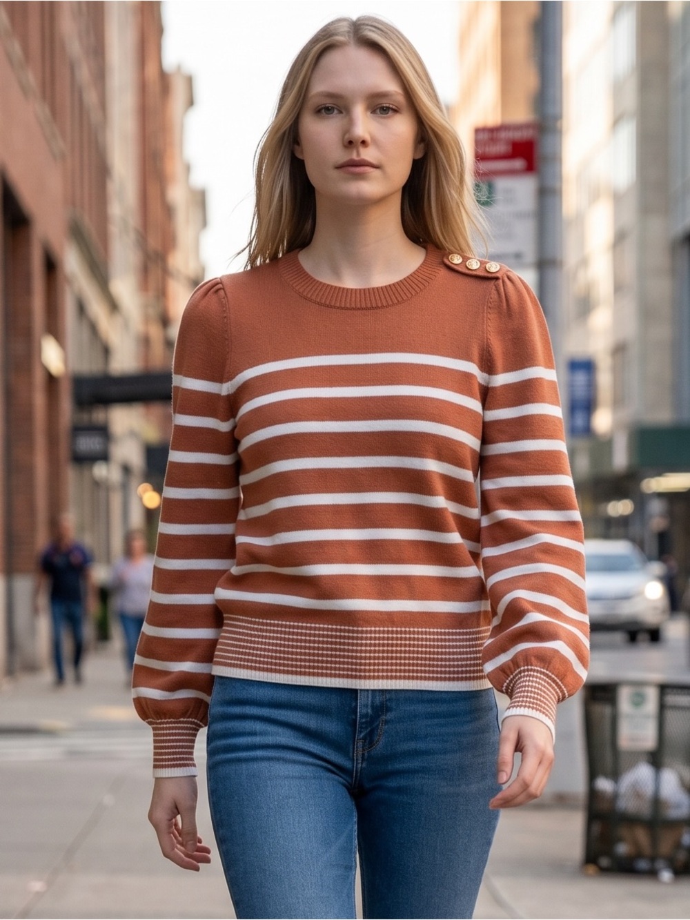 Draper James Striped Sweater in Rust White Medium